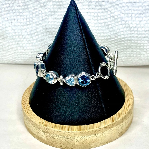 FACETED BLUE TOPAZ Sterling Silver Toggle Bracelet - Picture 7 of 12